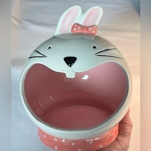Unique Ceramic Bunny Bowl from Magenta's Nimble Nest Line White w Pink Interior